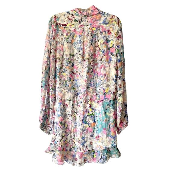 Rococo Sand NWTS Leila Silver Metallic Pink Blue Ruffle Mini Dress size large - Picture 7 of 12